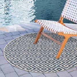 Unique Loom Jill Zarin Outdoor Collection Area Rug - Costa Rica (4' 1" Round, Blue/ Ivory)
