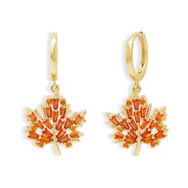 Agriajun Maple Leaf Hoop Gold Earrings for Women, Cute Dainty Fall Leaves Autumn Dangle Orange CZ Rhinestone Drop Dangling Earings Prom Holiday Jewelry Gift