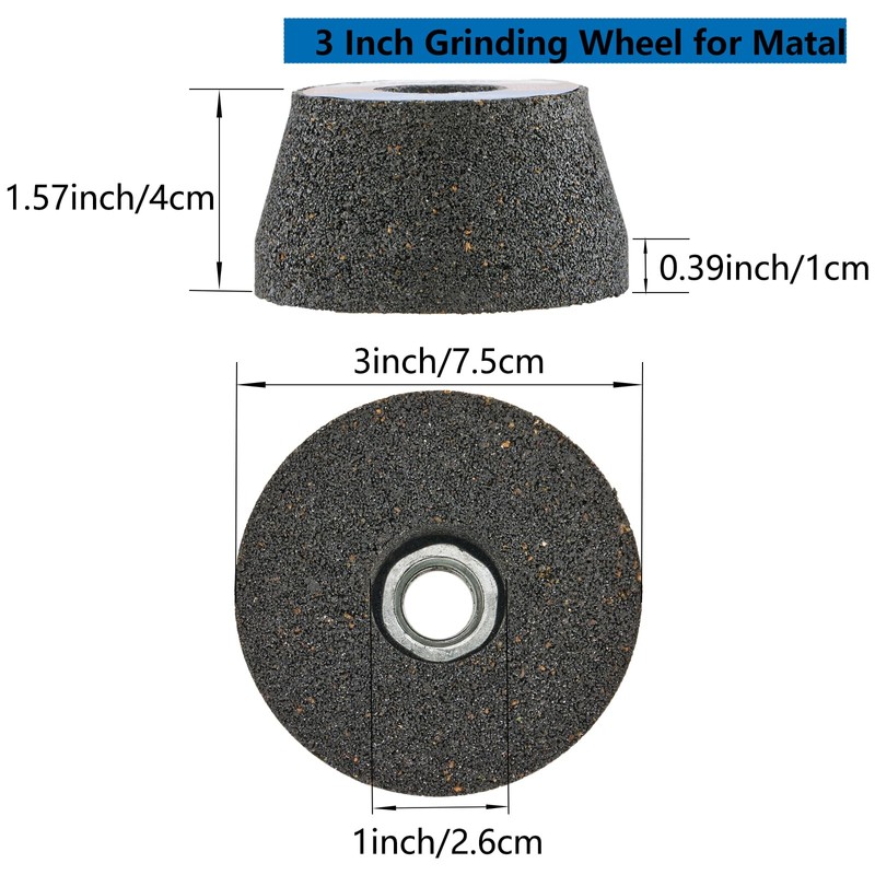 HONGUIS 3 Inch Grinding Stone Wheel for Metal,50 Grit Aluminum