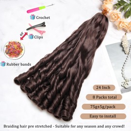 French Curl Braiding Hair 24Inch 8Packs French Curl Crochet Braids Short Curly Crochet Hair Skin-friendly Bouncy Synthetic knotless Braiding Extensions (4#, 24inch)