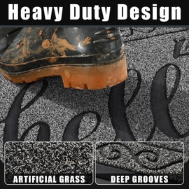 Yimobra Welcome Mats for Front Door 29.5x17, Heavy Duty Waterproof Outdoor Door Mat Outside Entrance, Non-Slip Low Profile Indoor Entryway Mat for Garage Patio, Black Gray