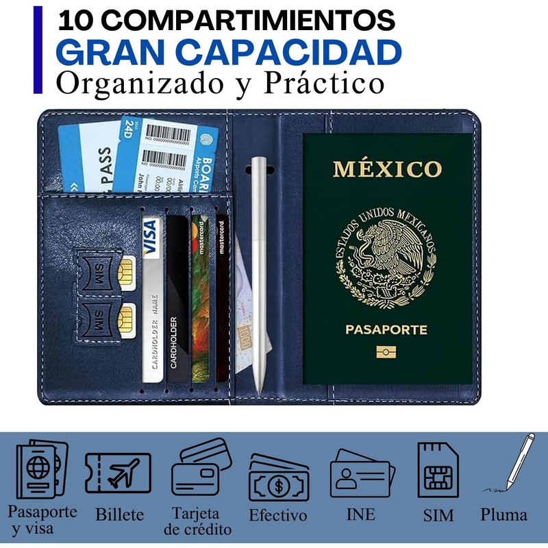2 Pack Porta Pasaporte y Visa Mexicano para 2 Personas