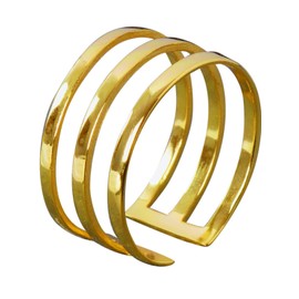 NicoWerk SRI638 Women's Silver Ring 925 Sterling Silver Wide Golden Band Ring Multi-Row Smooth Openwork Adjustable Open, Sterling Silver