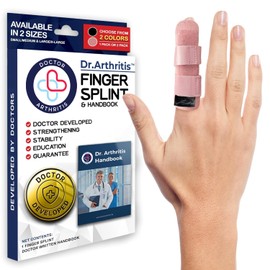 Doctor Developed Finger Splint & Handbook - Trigger Finger, Arthritis, RSI - Fits Ring, Index, Pinky & Middle - 2 sizes (Pink, S/M)