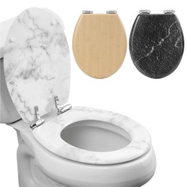 Navaris White Marble Toilet Seat - MDF Decorative Toilet Seats - Luxury Marbled Design for Bathroom Decor - 16.7" x 14.1" x 2.2" (42.5 cm x 35.8 cm x 5.6 cm)