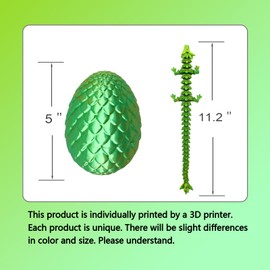 ZHEBAG 3D Printed Dragon Egg, 3D Printed Articulated Dragon Eggs with Dragon Inside, Crystal Dragon Fidget Toy, Adults Fidget Toys, Mystery Dragon Egg for Autism and ADHD（Laser Yellow Green）