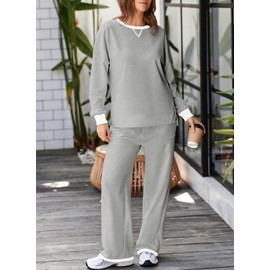 Aleumdr Travel Outfits For Women 2 Piece Lounge Sets Fall Outfits Pullover Sweatshirt with Sweatpants Casual Sweatsuit Medium Grey X-Large