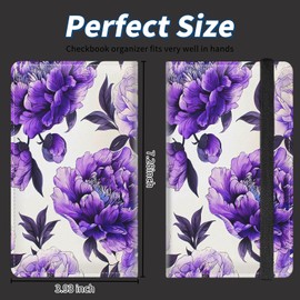NLZQTTBD Checkbook Cover for Personal Checkbook for Men & Women Check Book Cover Wallet Cute Pu Leather with Pen Holder Card Slots Elastic Strap with Duplicate Checks Purple Flower