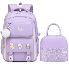 GeeWin Backpack for Girls, Bookbags Back Pack School Bag for Teens Girls Kid Children Elementary Middle School Student, Waterproof Stylish Girls Backpack with Insulated Lunch Bag & Pencil Bag (Purple)
