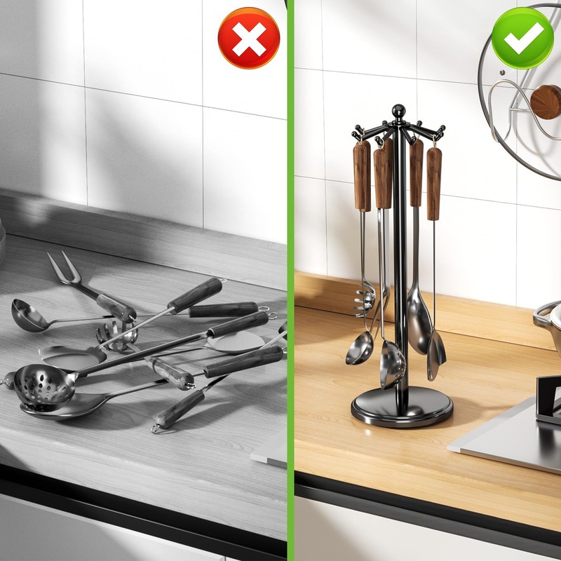 MAYZOLOP Kitchen Countertop Utensil Holder, Stainless Steel Rotatable Cooking Utensils