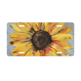 Sunflower Front License Plate Aluminum Decorative License Plates Funny Metal Car Plate 6"X12" Novelty Vanity Tag Cover with 4 Holes Car Decor Accessory