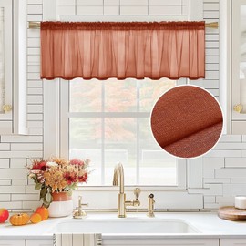 MIULEE Terracotta Sheer Valance Linen Textured Look Half Window Curtain, Farmhouse Small Drape for Kitchen Cafe Living Room Rod Pocket Fall Home Decor Valance 1 Panel, 54" W x 18" L