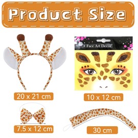 AEYAKA Giraffe Costume Giraffe Ears Headband Animal Costume Accessories Temporary Giraffe Face Tattoo Set with Bow Tie and Tail for Children Adults Carnival Cosplay Costume Party
