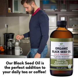 HalalEveryDay Organic Black Seed Oil - USDA Certified, Cold Pressed Glass Bottle 16oz - Over 1.5% Thymoquinone Turkish Black Cumin Nigella Sativa Non-GMO 100% Pure Blackseed Oil