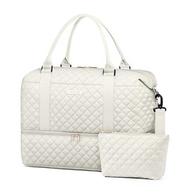 HOTOR Travel Duffel Bag - Large Weekender Bags for Women, Carry On Bag with Shoe Compartment, Overnight Bag with Toiletry Bag for Travel Essentials and Travel Accessories, Beige, 34.0×45.0×20.0cm