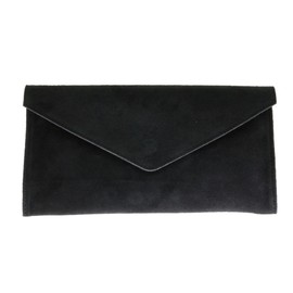 Girly Handbags Womens Italian Suede Leather Envelope Clutch Large Bblack, Bblack, W 30, H 17, D 2 cm (W 12, H 7, D 1 inches)