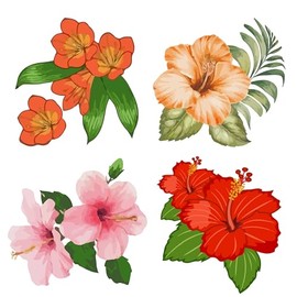 GORGECRAFT 4Pcs Hibiscus Window Clings 16cm Removable Hawaii Stickers Hibiscus Flower Decals Waterproof Film Spring Bedroom Bathroom Decals for Prevent Birds Dogs Pets Strikes Home Decor
