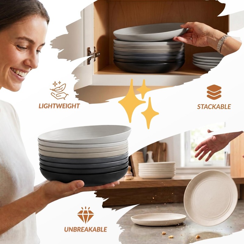 Homienly Deep Dinner Plates Set of 8 Alternative for Plastic