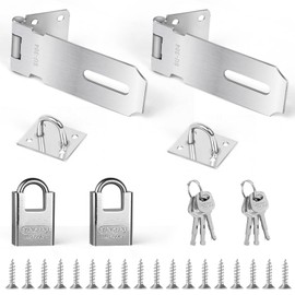 Hasp Lock with Padlock Set - 2 Pieces Padlock Hasp, Silver Safety Device for Garden Gate, Door Bolt, Safety Lock for Garden, Garage, Window, Pet Cage