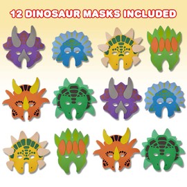 ArtCreativity Foam Dinosaur Masks for Kids - Pack of 12 - Assorted Vibrant Dino Designs - Dinosaur Birthday Party Supplies and Favors, Teacher Rewards and Classroom Incentives