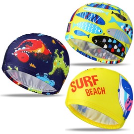 Geyoga 3 Pcs Kids Swim Caps for Boys Girls Age 2-12 Swimming Hat Pool Cap Child Swim Hat for Toddler Youth(Cute Style)
