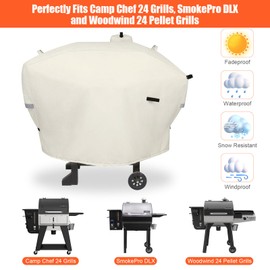 Grill Cover for Camp Chef 24 Pellet Grills, Model DLX 24, SmokePro 24, Woodwind 24 Pro Pellet Grills, PG24, PG24LS, PG24S, PG24SE, PG24LTD, PG24XT, SG24, SmokePro DLX, Anti-UV 600D, Beige