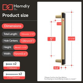 Homdiy 10 Pack Black and Gold Cabinet Pulls 5 Inch Hole Centers(128mm) Black Kitchen Cabinet Handles Gold Drawer Pulls Black Cabinet Door Kitchen Cupboard