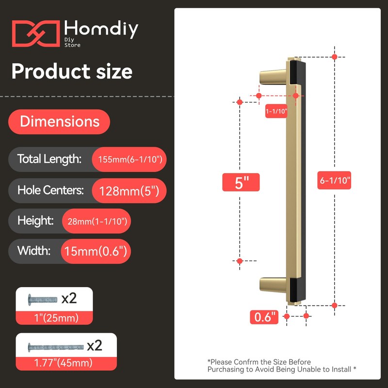 Homdiy 10 Pack Black and Gold Cabinet Pulls 5 Inch