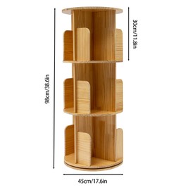 HAPPCUCOE 3 Tier Rotating Bookshelf,360-Degree Display Revolving Bookcase,Floor Standing Bookcase Corner Bookshelf,Book Shelf Organizer for Study Rooms, Offices, Bedrooms