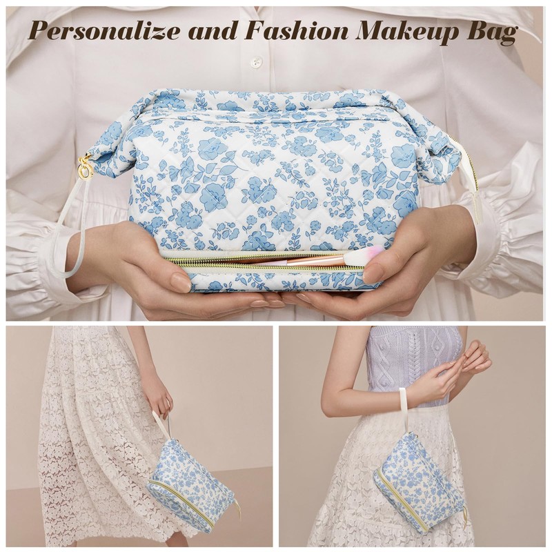Travel Makeup Bag, #1 Blue Flower