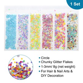 sourcing map Holographic Chunky Glitters, 6 Colorful Chunky Glitters Resin Epoxy Accessories Crafts Sequins Decor, Circle Chunky Glitters Flakes for Hair Nail Art, Sparkle at Party/Festival