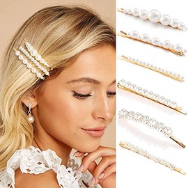 FAMEZA Gold Pearl Bobby Pins For Women Girls Valentines Styling Hair Clip Barrettes Bridal Fashion Butterfly Hair Clamps, Birthday Party, Prom,Daily Wearing ,Mother’s Day Gift Set 6 Pack