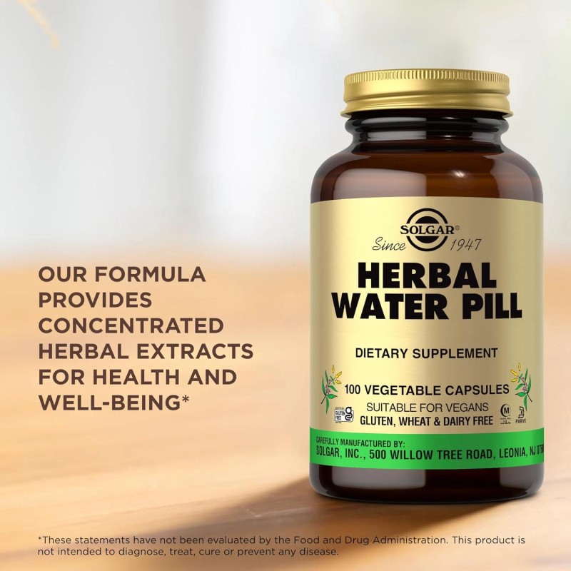 Solgar Herbal Water Pill Natural Diuretic Support 100 Vegetable Capsules