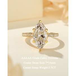 RURULUYA 3.5CT Solitaire Elongated Marquise Cut Engagement Ring for Women, Simulated Diamond Promise Ring in 925 Sterling Silver (Yellow Gold(3.5CT), 7)