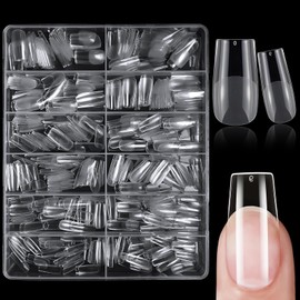 Bellelfin Nail Tips Clear Fake Nails Artificial Acrylic Nails Tip for Nail Extension DIY Nail Salon (medium square)