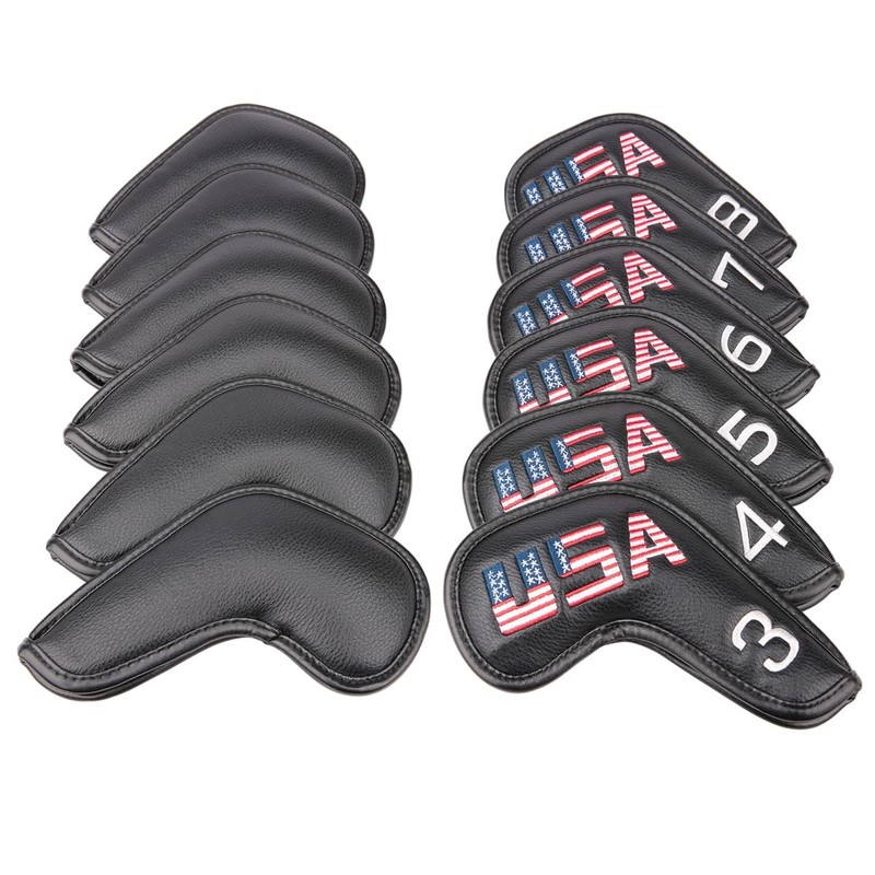 Golf Builder 12pcs/Set Black Leather USA Golf Club Iron Head