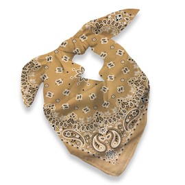Tan Bandana for Men Women - 100% Soft Cotton, Paisley, 22x22 In, 1 Pack - Large Beige Handkerchief Light Brown Headband Scarf