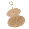 2 Tier Rattan Serving Standing Trays Round Woven Bread Fruit