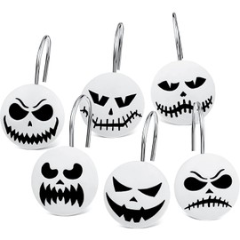 12 Ganchos de Cortina de Ducha de Calavera Anillo de Cortina Halloween Gancho Decorativo de Cortina de Baño de Esqueleto Gancho de Acero Inoxidable con Decoración de Cráneo (Estilo Genial)
