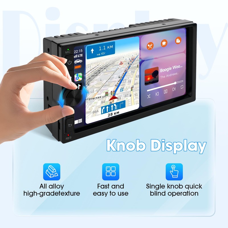 Haudio 7" Double Din Car Stereo with Wireless Apple CarPlay/Android