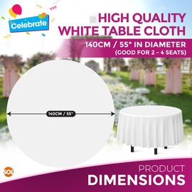 SOL 6pk White Round Table Cloth Disposable 140cm Party Tablecloths for Circular Table Cover - Durable Spill Protection - Perfect for Weddings, Buffets, Catering, Restaurants & Outdoor Events