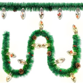 Aurelema Christmas Garland with Bulbs Lights 6.6 Ft 10 LED Snow Globe String Lights for Christmas Tree Bulb Garland with Vintage Ornaments for Bedroom Table Party Decor Battery Operated(Green)