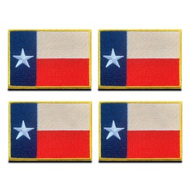 Bulk 4 PCS 3.5x2.5 inch Texas State Flag Embroidered Patch Gold Border Texas TX Military Uniform Iron On Sew On Emblem for Jackets Jeans Clothing Hat Sewing(Texas)