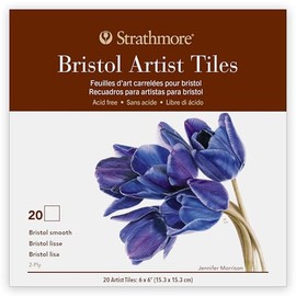 Strathmore 400 Series Artist Tiles Bristol Paper Pad, Smooth Finish (2-Ply), Glue Binding, 20 Sheet, 6x6 inch, 1 Count