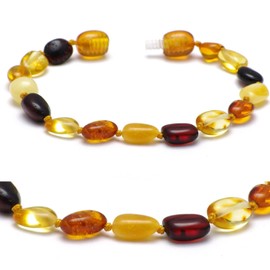Genuine Amber Bracelet – Baltic Sea Jewellery – Raw Anti-Stress Bracelet Made of Baltic Sea Amber Beads – Real Amber Jewellery, Popular as Lucky Stone Bracelet (Colourful, 15 cm), Stone, Amber