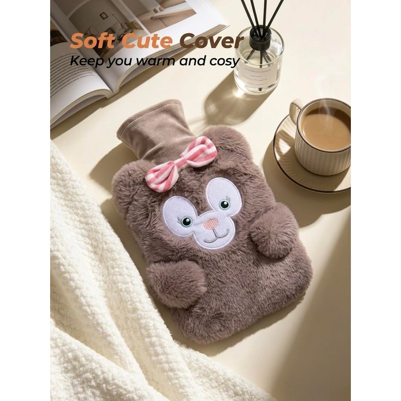 ZOVEXA Large Hot Water Bottle with Plush Animal Cover, 2L