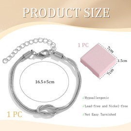 Nayyana Silver Bracelets Titanium Steel Love Knot Bracelet Dainty Snake Chain Infinity Bracelet Adjustable Gold Jewelry Gifts for Bridesmaid Wedding