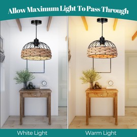 GIGGI Large Metal & Rope Light Shade, Retro Black Lamp Shade with Jute Rope Lamp Shades Ceiling, Rattan Lampshade, Pendant Lampshades for Ceiling Lights, Living Rooms, Kitchen, Bedroom, Hallways