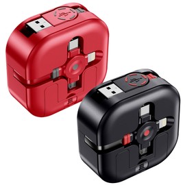 ASICEN Charging Cable Winding Multi Charging Cable, MFi Certified, Retractable Charging Cable, Portable, Lightning/Type C/Micro, 3-in-1, 4.5A Rapid Charge & Data Transfer, For All Models Including