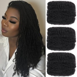 Xtrend 16 Inch 3 Bundles 150g Natural Black Afro Kinky Curly Braiding Bulk Hair For Mini Braiding Twists ，Afro Kinkys Bulk Synthetic Hair For Micro Spring Twist，Dreadlock Extensions Repair Locs Women